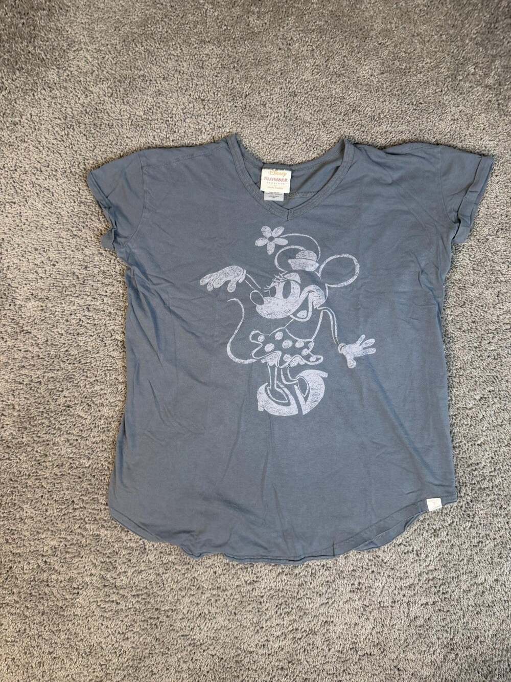 Disney Tunic Womens XS/S Gray Minnie Mouse V-Neck 100% Cotton Lightweight